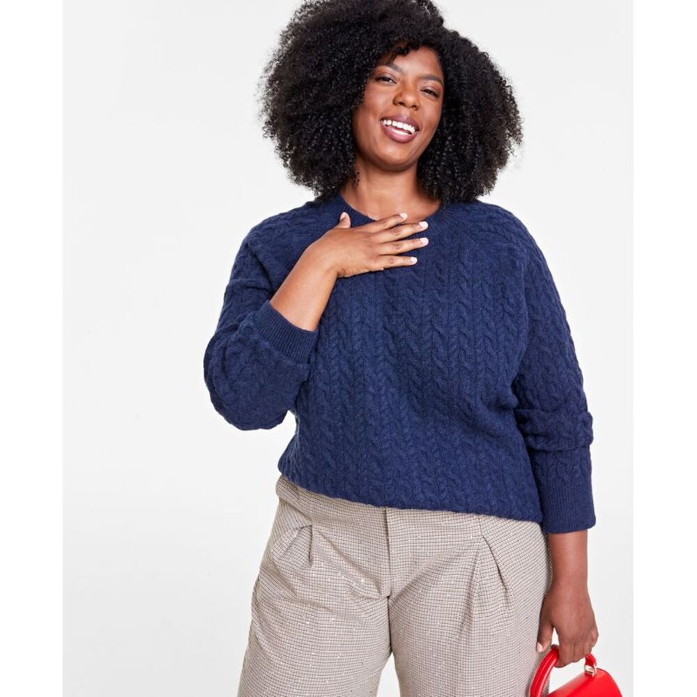On 34th Plus Size Perfect Cable-Knit Crewneck Sweater